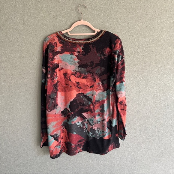 Soft Surroundings Abstract Print Beaded Long Sleeve Top Medium - Picture 6 of 10